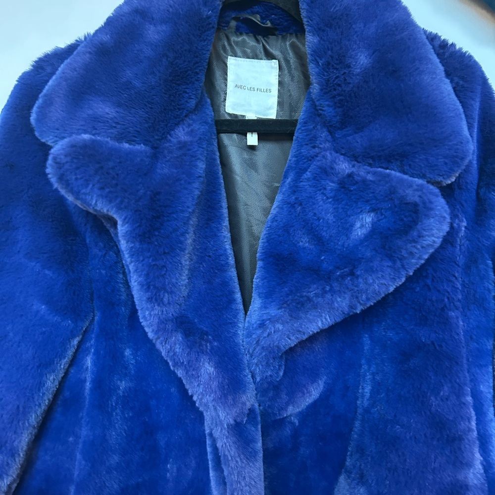 Avec Les Filles Vibrant Blue Faux Fur Teddy Jacket